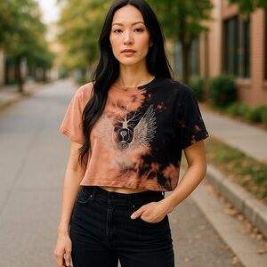 Rebel Eight Cut-Off Tie-Dye T-Shirt – Tan & Black – Sleeveless – Cotton Blend